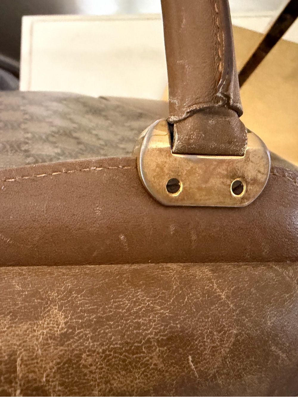 Celine Brown Monogram Boston Satchel with Leather Trim - Picture 10 of 11